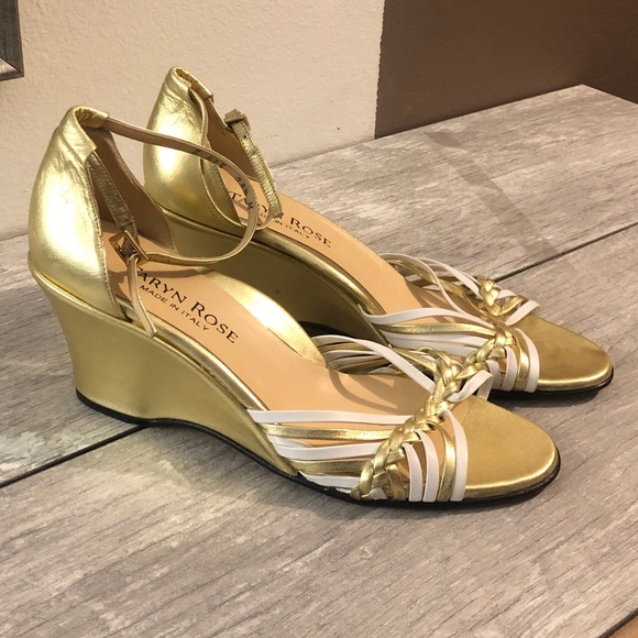 TARYN ROSE Strappy Metallic Gold Wedge Heels - Picture 1 of 8